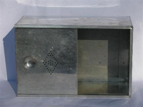 Vintage Metal Sliding Door Bread Box 